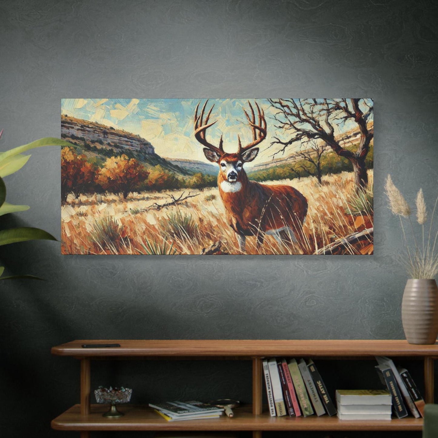 Original Modern Impressionist Deer Canvas Print, Matte Stretched Art, 7 Sizes Available, Wall Decor, Landscape Painting, Home Office Decor