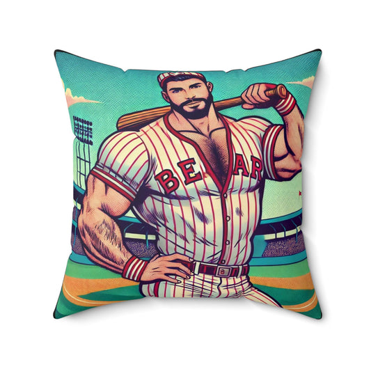 Baseball Daddy Square Pillow, Vintage Pop Art Design, Retro Charm, LGBT Housewarming Gift, Sports Lover, Soft Throw Pillow, Gay Rough Trade