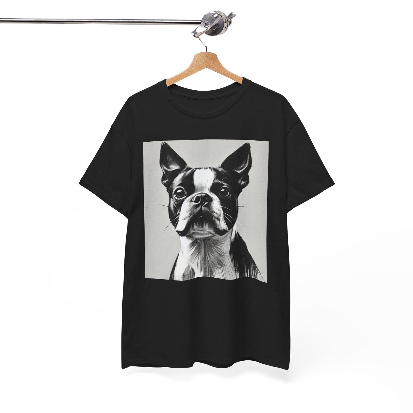 Dog Tee, Boston Terrier Charcoal Sketch Design, Unisex LGBT Boston Dog Lover Gift, Gay Graphic Top, Unisex Heavy Cotton T-shirt, 7 Colors