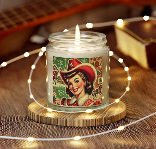 Cowgirl Christmas Gift Scented Candles, Coconut Apricot Wax (4oz), Holiday Gifts, Country Mrs. Claus