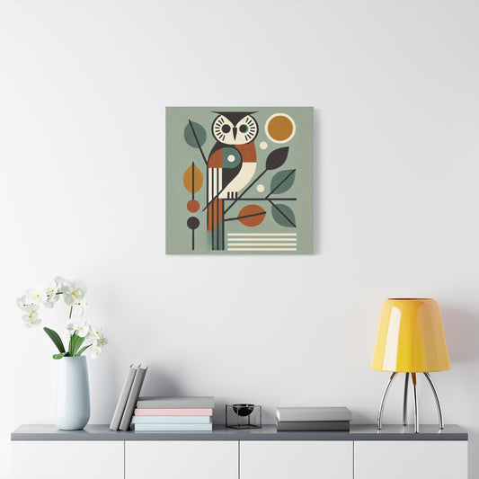 Canvas Print, Owl Mid-Century Modern, Unique Housewarming or Birthday Gift, Vintage Retro Charm, Wall Art Decor, Stretched Matte Canvas