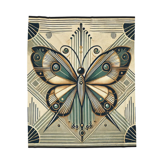 Plush Blanket, Art Deco Butterfly Design - Cozy Throw, Lightweight Blanket, Vintage Home Decor, Nature Art Lover Gift, Animal Print Bedding
