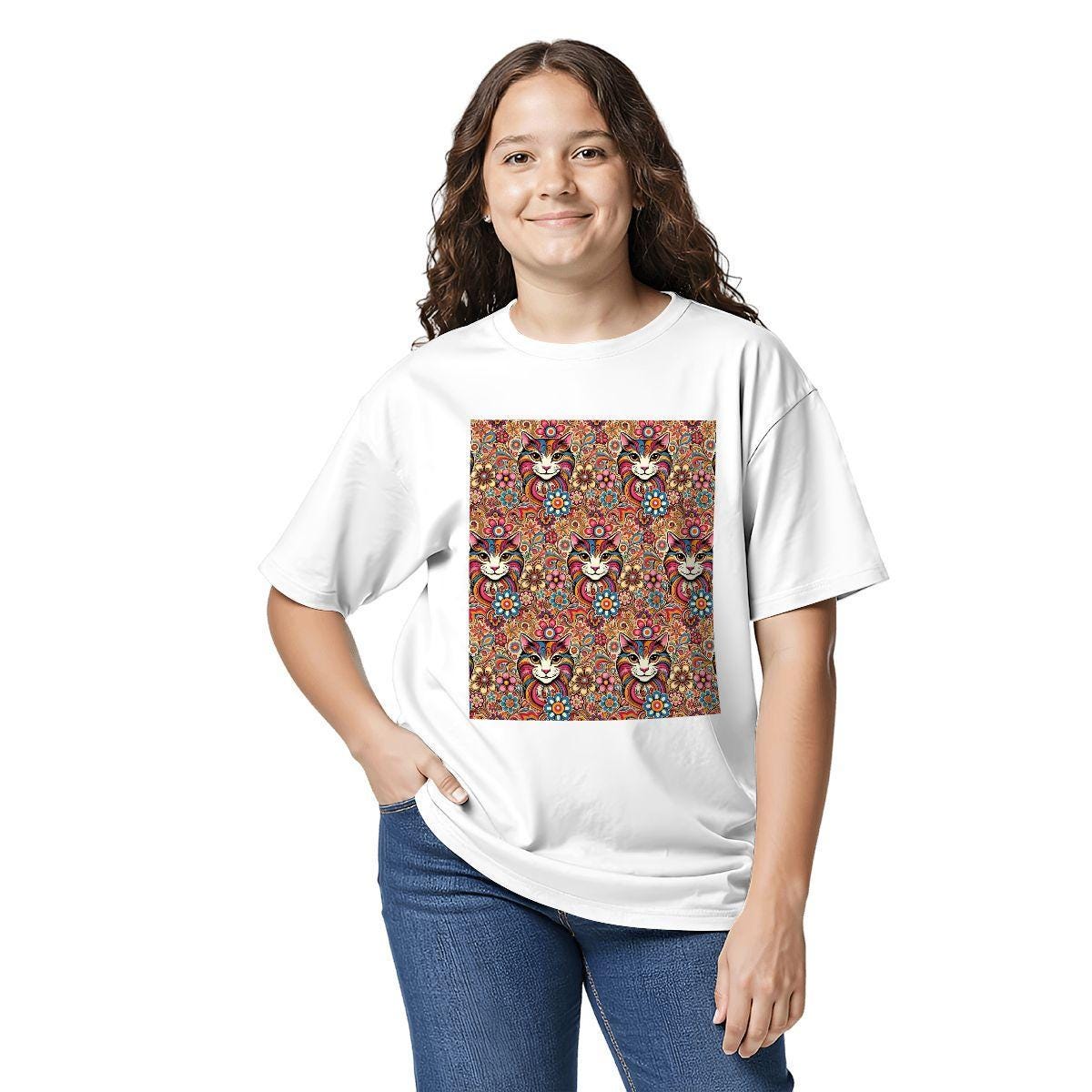 Kids Cat Tee, Fun Colorful Youth T-Shirt, Unique Birthday Gift, Casual Vacation Wear, Original Art Design Tee, Kid's Fashion, Back To School