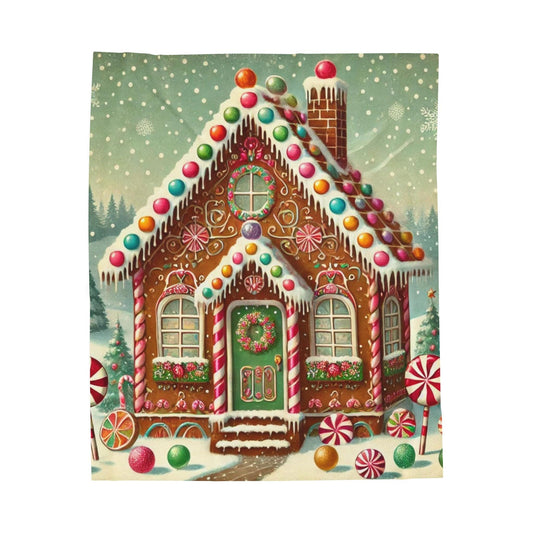 Plush Blanket, Gingerbread House Design, Soft Fleece Throw, Housewarming Gift, Holiday Home Decor, Christmas Theme, Warm Bedding