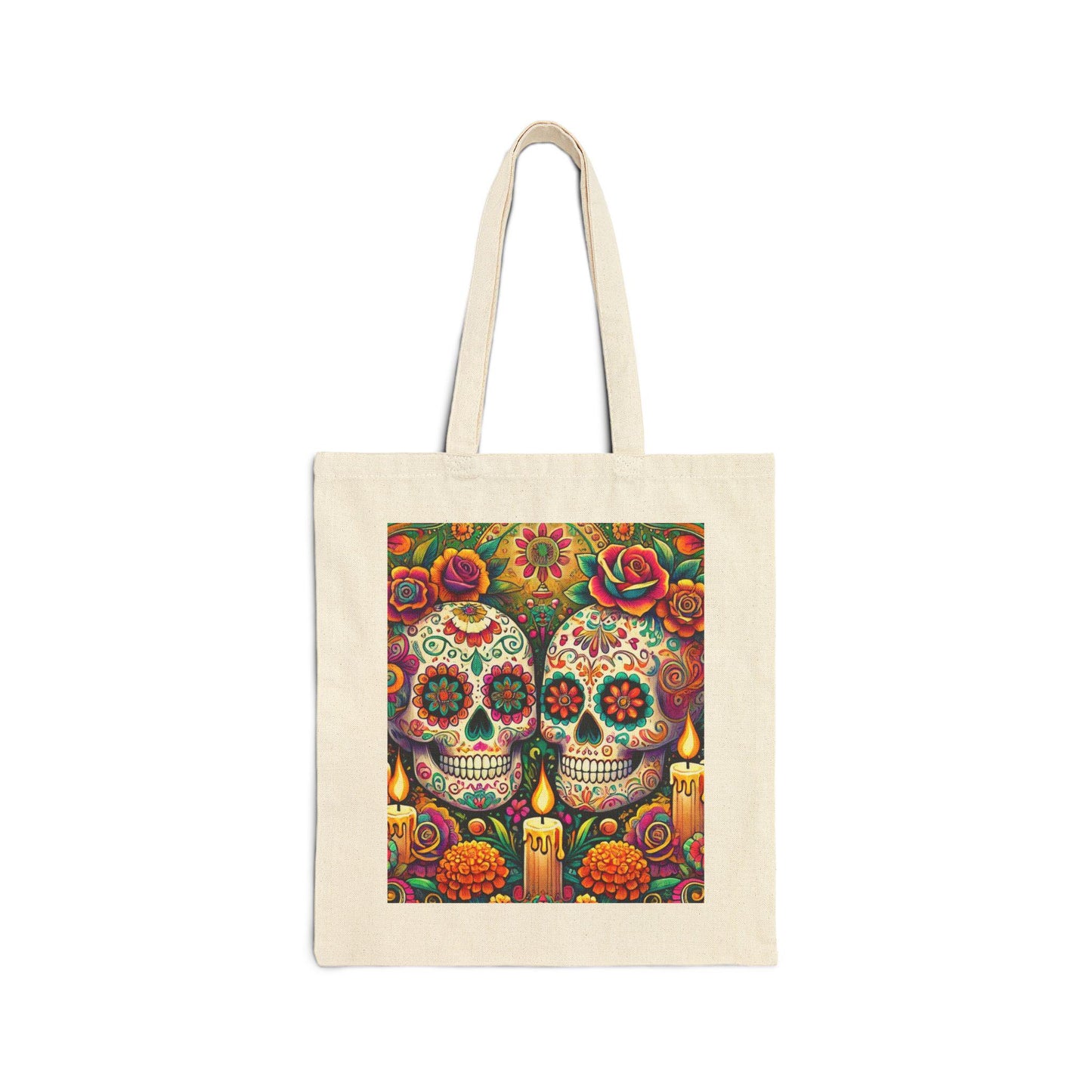 Sugar Skulls Cotton Canvas Tote Bag, Day of the Dead, Durable Market Bag, Boho Shopping Tote, Reusable Grocery Bag, Eco-Friendly Bag