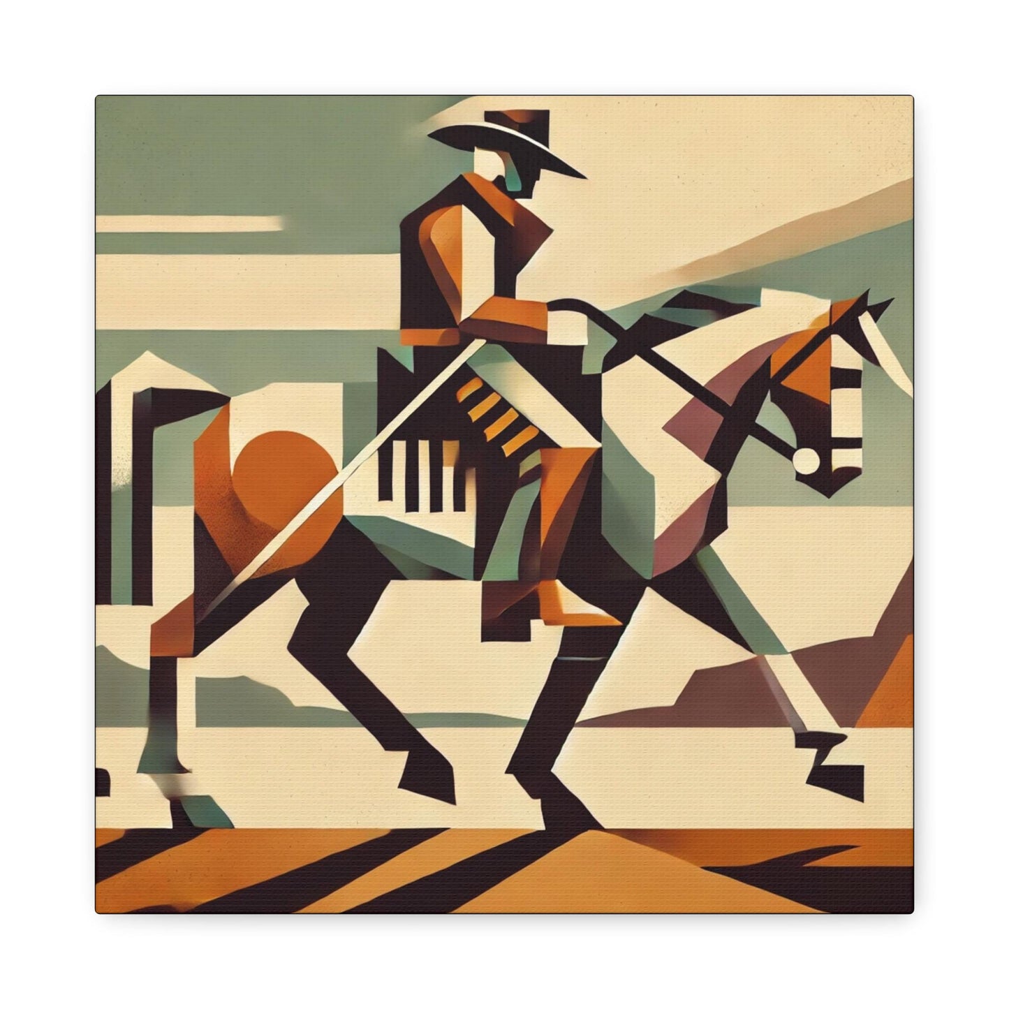 Canvas Print, Cowboy Southwestern Cubist Design, Rustic Home Decor, Animal Lover Gift, Nature Inspired Print, Matte Stretched Wall Art