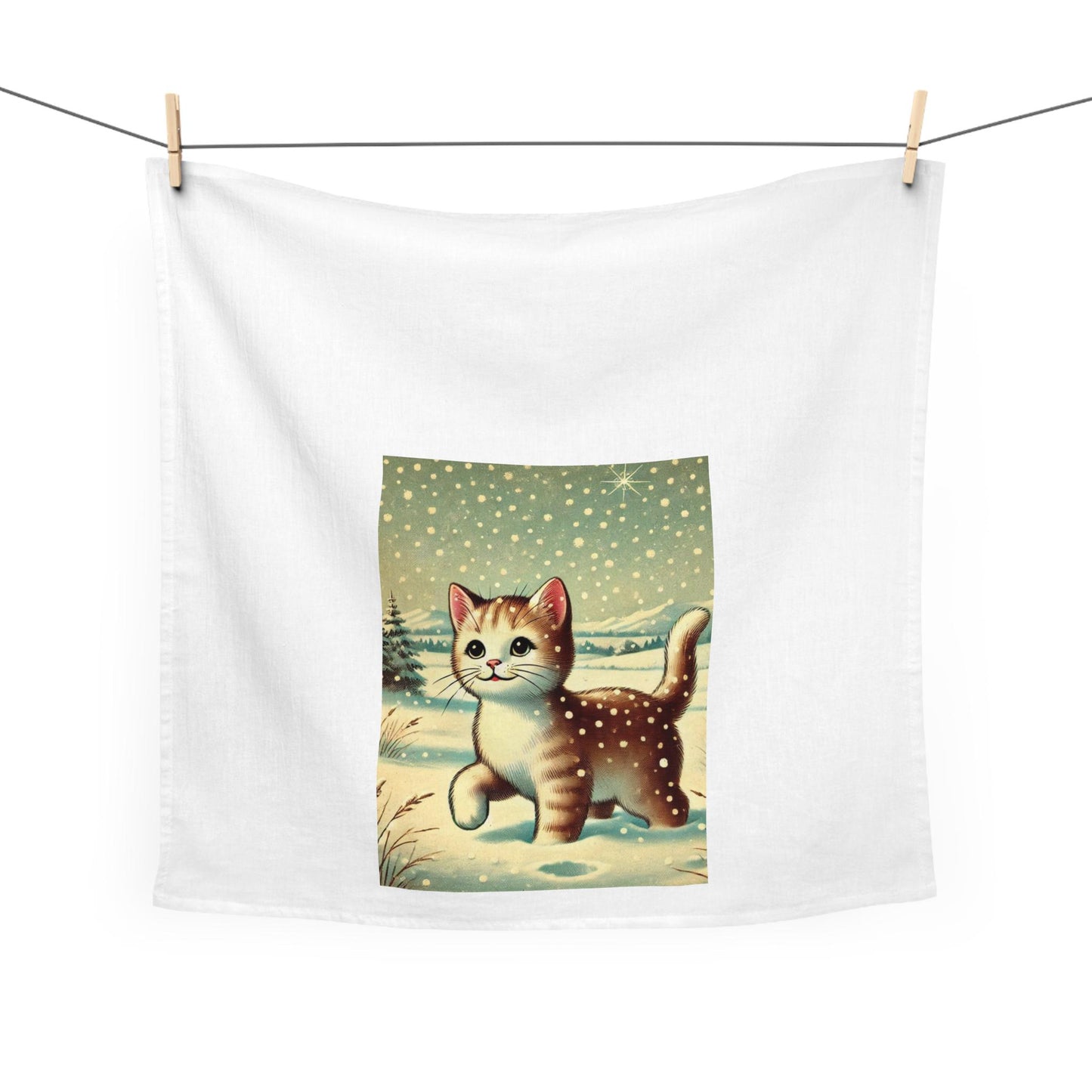 Holiday Tea Towel - Cat Lover, Nostalgic Decor Dish Towel, Winter Kitchen Towel, Farmhouse Tea Towel, Christmas Gift