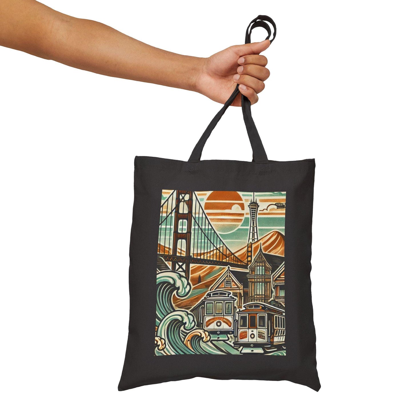 San Francisco Tote Bag, Golden Gate Bridge, Reusable Shopping Bag, Eco-Friendly Grocery Bag, Vintage Design, Travel