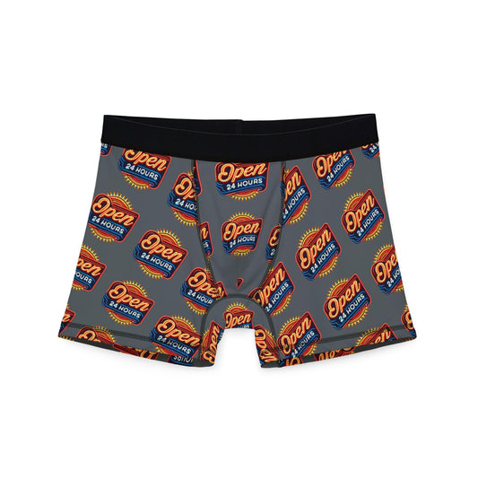 Men's Boxers, Funny Open 24 Hours Vintage Neon Sign Design, Spicy Gift for Gay Men, LGBT Pride Accessory, Sexy Soft Boxer Brief