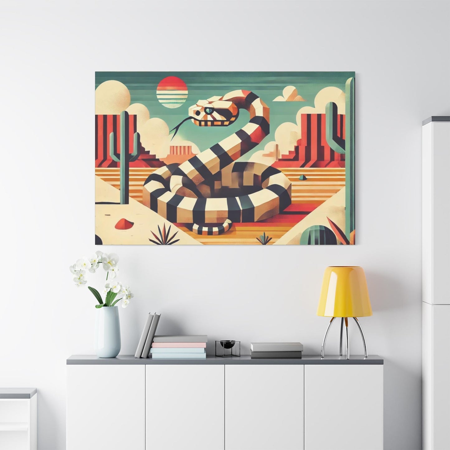 Original Modern Cubist Rattlesnake Canvas Print, Matte Stretched Art, 7 Sizes Available, Wall Decor, Landscape Painting, Home Office Decor