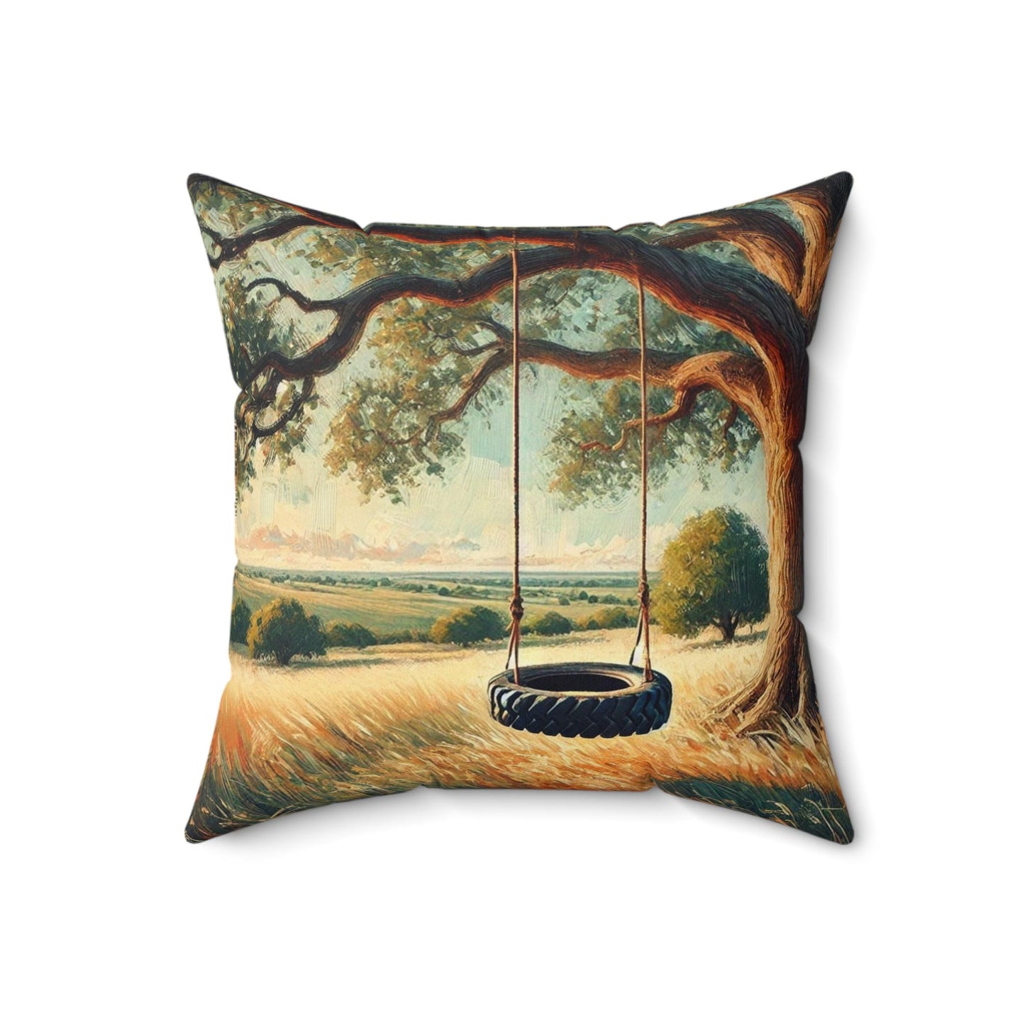 Square Pillow Modern Texas Hill Country Tire Swing Design, Housewarming Gift, Rustic Charm, Soft Throw Pillow, Home Decor, Art Lover Gift