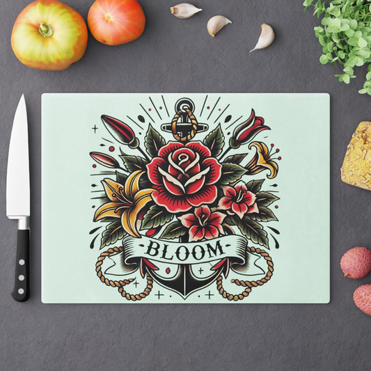 Cutting Board, Vintage Sailor Tattoo BLOOM Design, Cool Kitchen Home Decor, Unique Housewarming Or Birthday Gift, Foodie Chef Gift