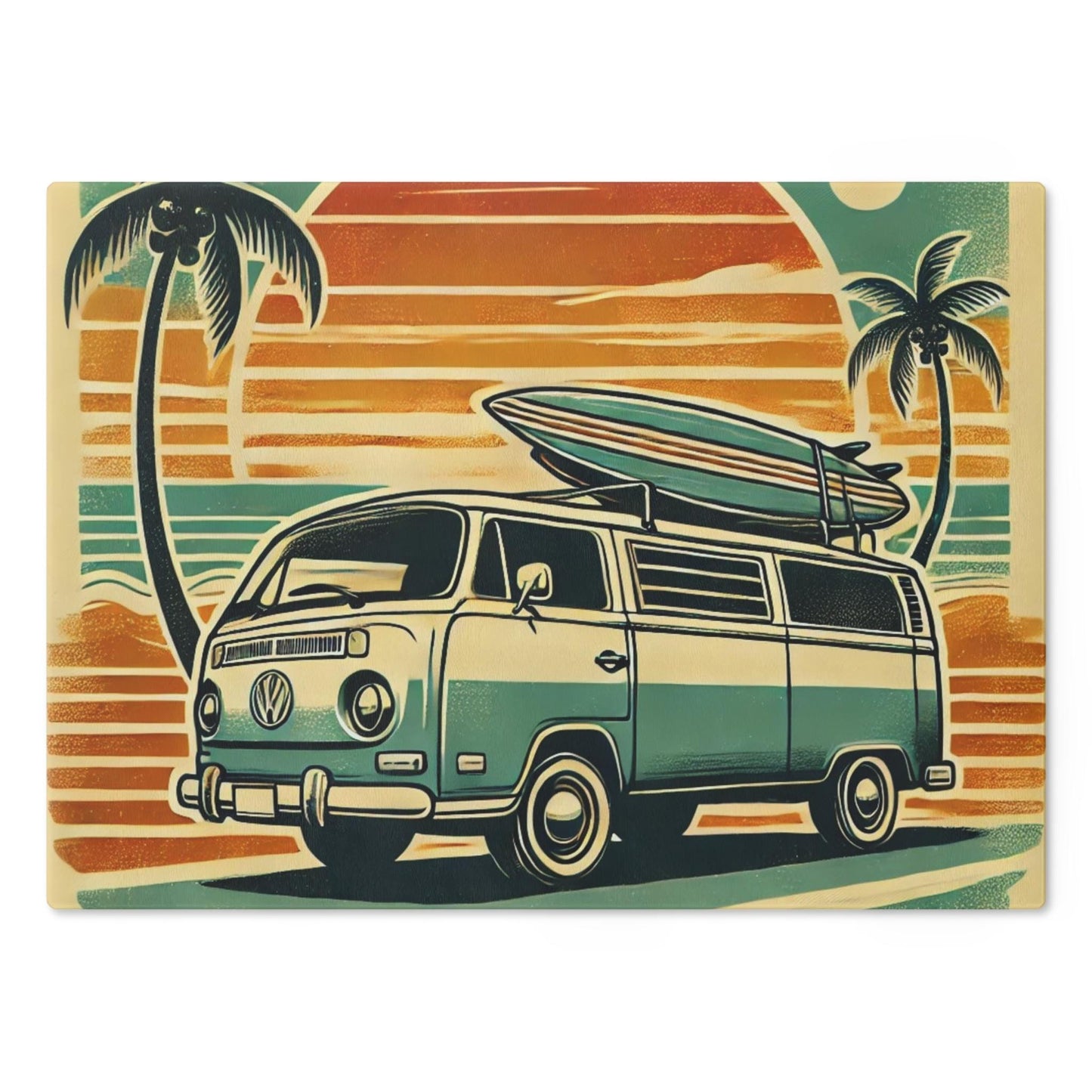 Cutting Board, California Surfer Sunset Custom Design, Kitchen Home Decor, Unique Housewarming Gift, Foodie Chef Gift, Volkswagen Van