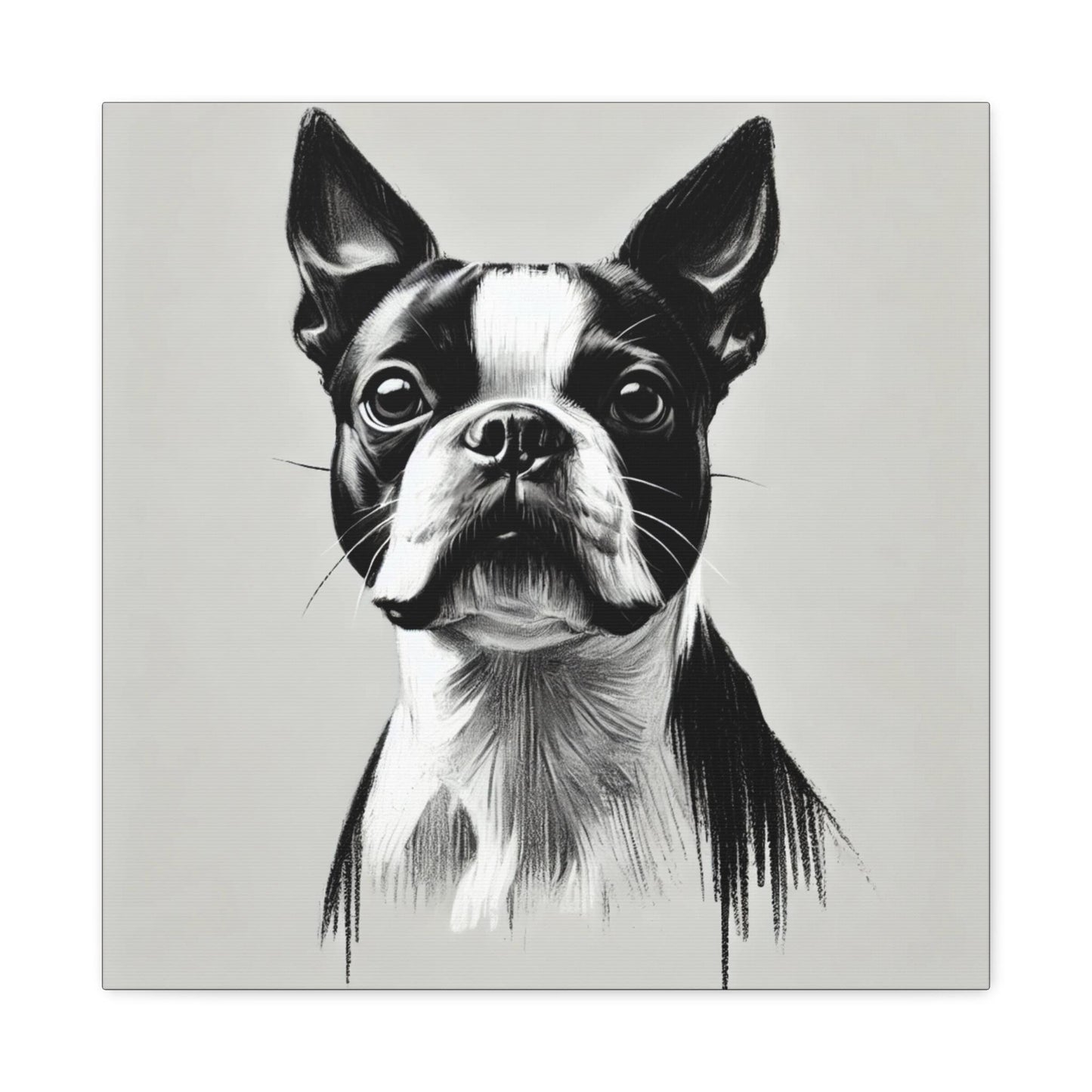 Boston Terrier Matte Canvas Print, Classic Charcoal Sketch Design, Dog Wall Art, Modern Queer Decor, LGBT Housewarming Gift, Gay Dog Lover