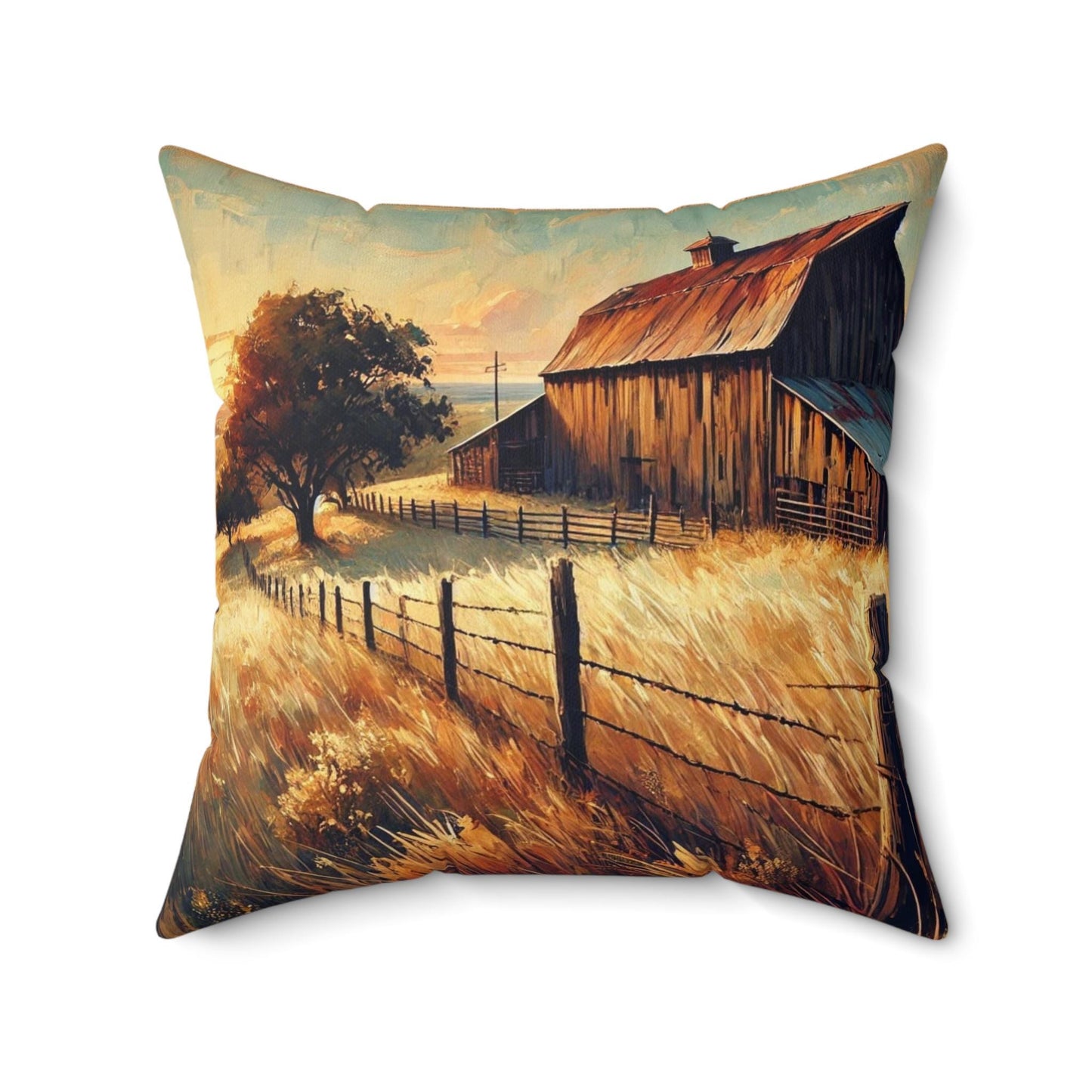Square Pillow Modern Texas Hill Country Old Barn Design, Housewarming Gift, Rustic Charm, Soft Throw Pillow, Home Decor, Art Lover Gift