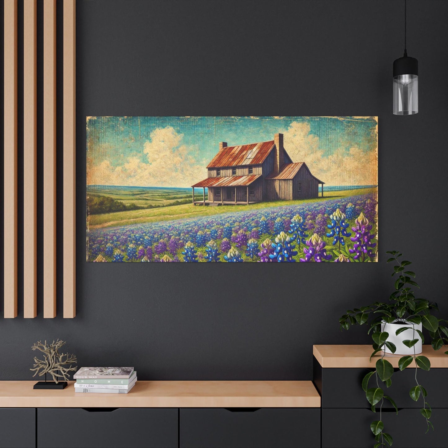 Original Primitive Folk Farm House Canvas Print, Matte Stretched Wall Art, 7 Sizes Available, Landscape Painting, Home Office Decor