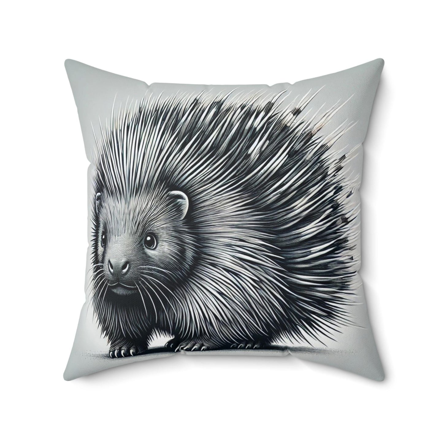 Square Pillow Cuddly Porcupine Design, Unique Housewarming Gift, Retro Charm, Soft Accent Throw Pillow, Fun Home Decor, Animal Lover Gift