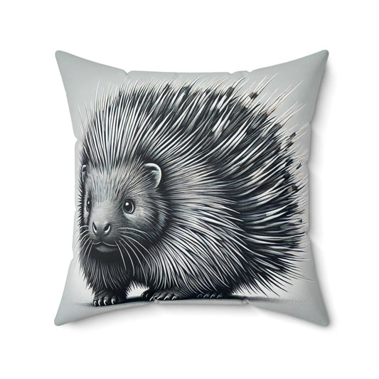 Square Pillow Cuddly Porcupine Design, Unique Housewarming Gift, Retro Charm, Soft Accent Throw Pillow, Fun Home Decor, Animal Lover Gift