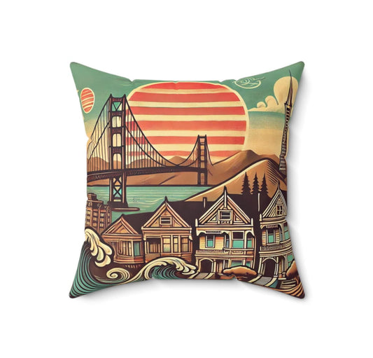 San Francisco Square Pillow, Housewarming Gifts, Birthday Christmas California Vintage Charm Decor, Spun Polyester Cushion, Home Accent