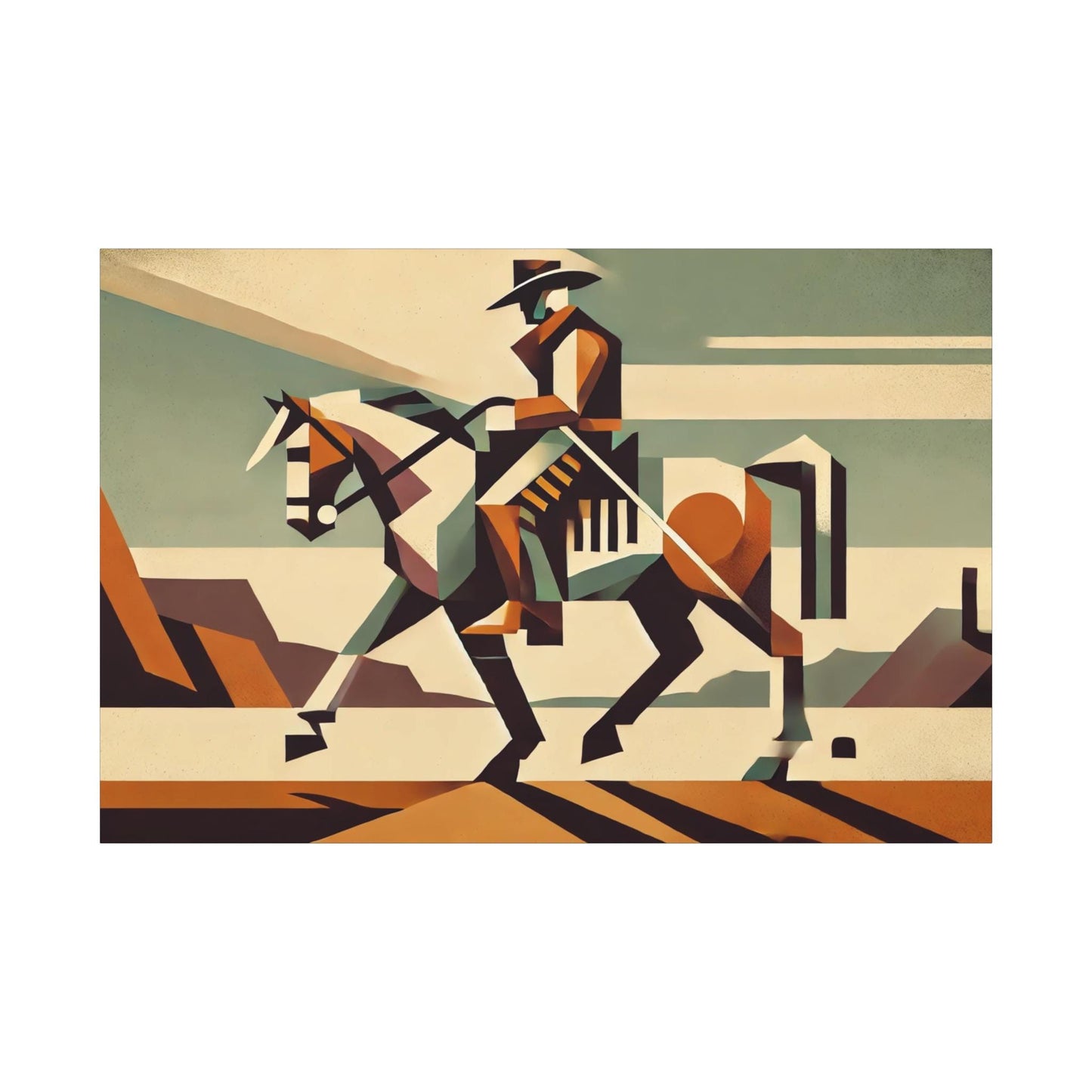 Canvas Print, Original Modern Cubist Cowboy Horse, Matte Stretched Art, 7 Sizes, Landscape Painting, Southwestern Home & Office Wall Decor