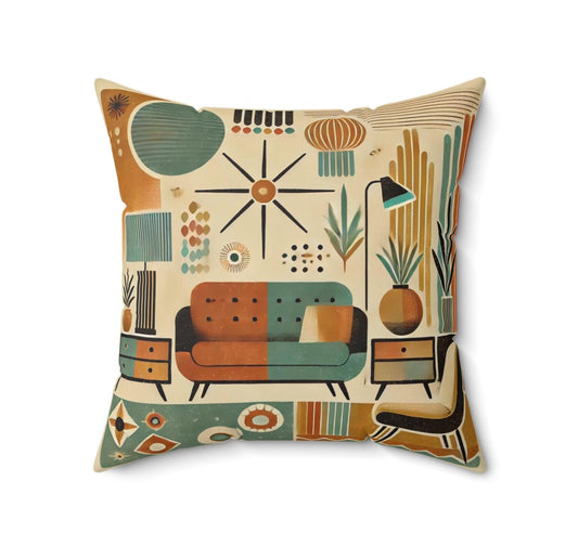 Mid-Century Modern Throw Pillow (14"x14" Square), Holiday Gifts and Decor, Birthday Gift, Vintage Charm