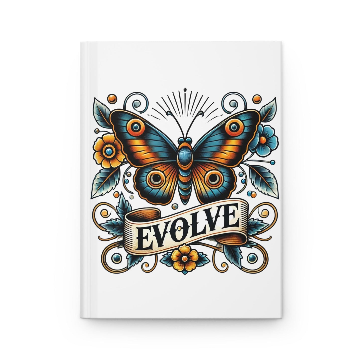 Butterly Journal Hardcover - EVOLVE Design - Vintage tattoo Charm Notebook, Book Lovers Gift, Retro Diary - Nature Journal - Literature