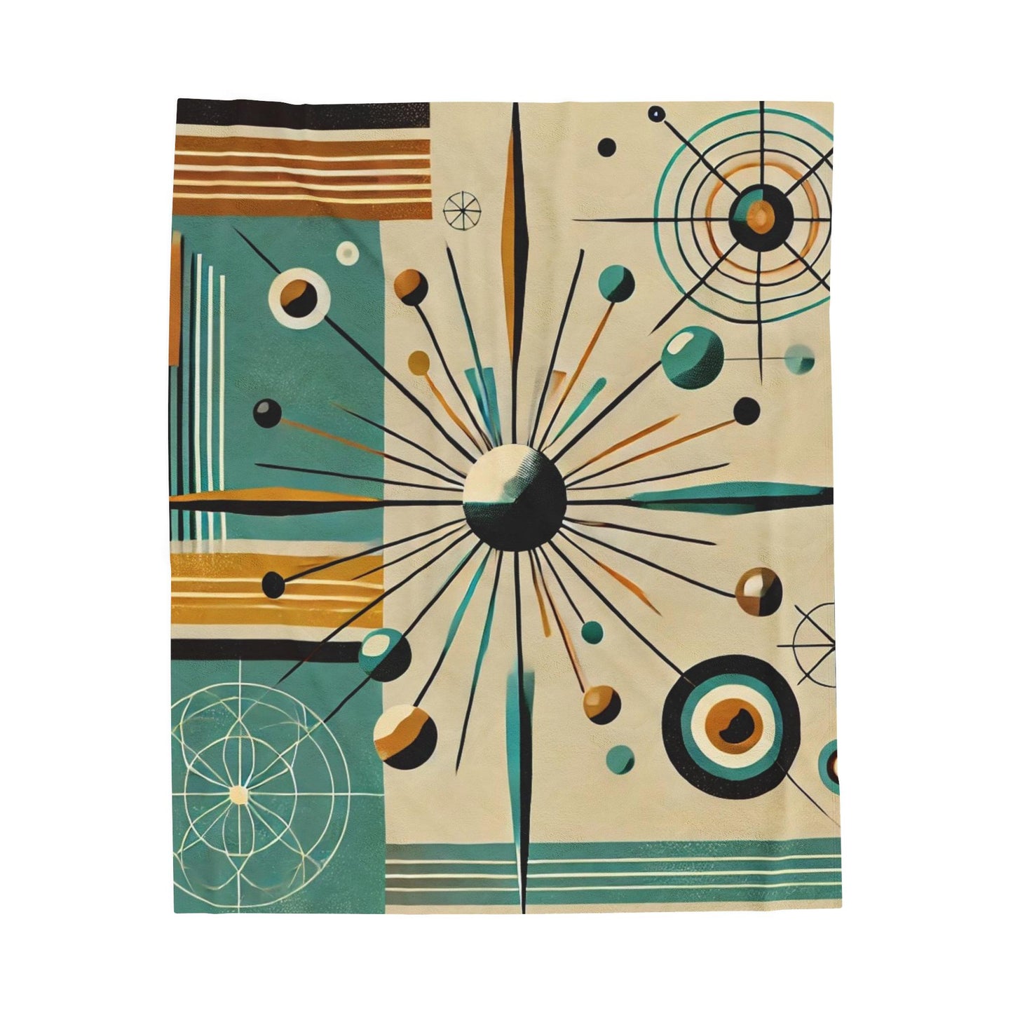 Plush blanket, Mid-Century Modern Design, Soft Fleece Throw, Housewarming Gift, Chic Home Decor, Sputnik Theme, Warm Bedding