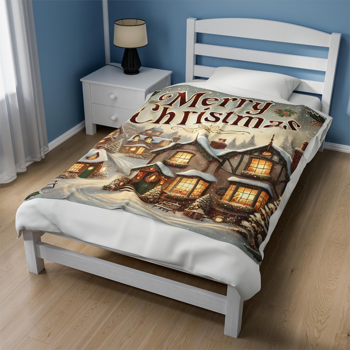 Plush Blanket, Snowy Christmas Village Design, Soft Fleece Throw, Housewarming Gift, Holiday Home Decor, Christmas Theme, Warm Bedding