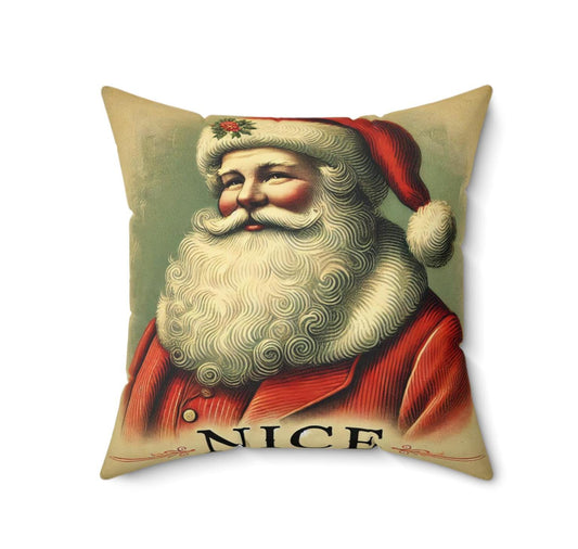 Christmas Throw Pillow Nice Santa (14"x14" Square), Holiday Home Decor, Funny Christmas Gifts