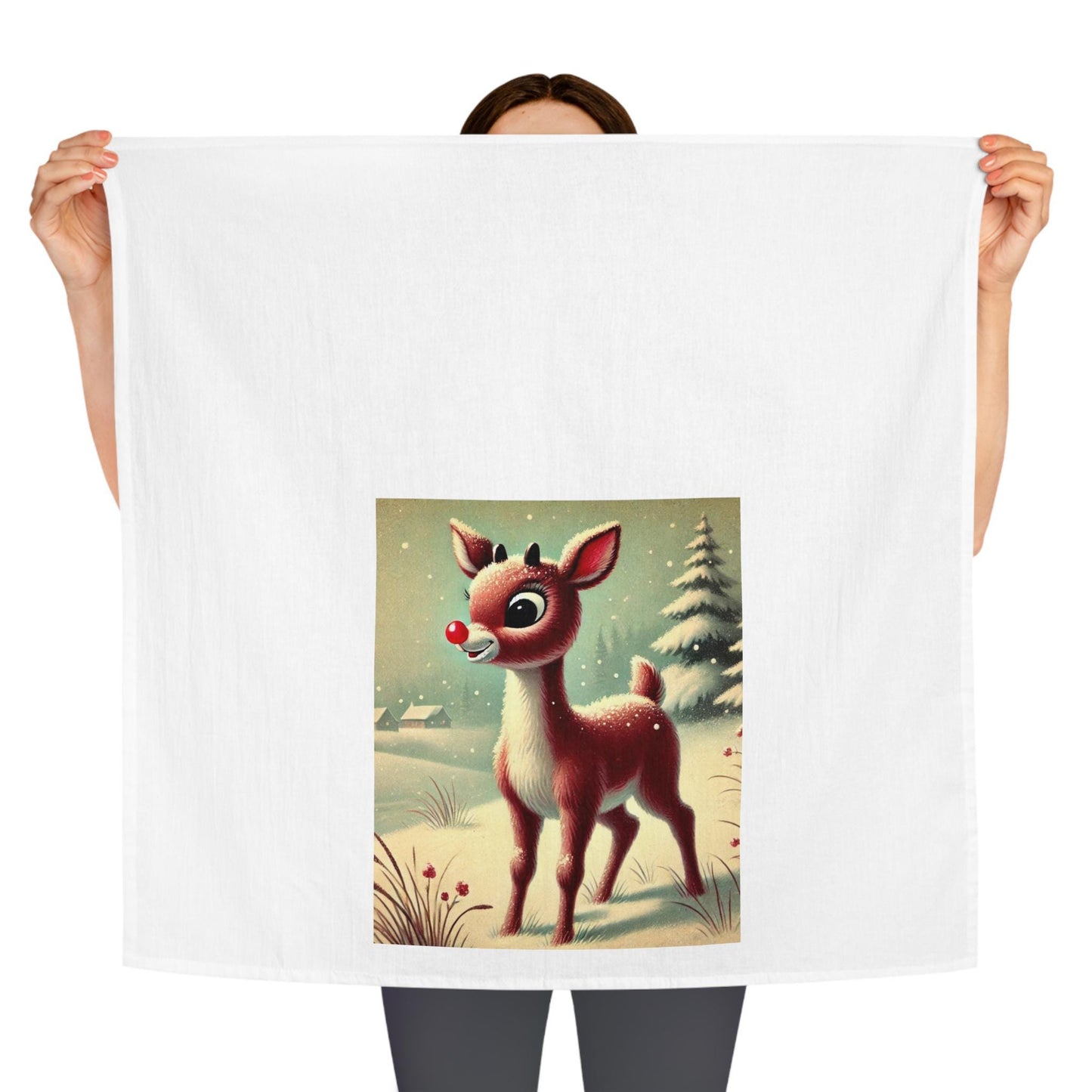 Holiday Tea Towel - Rudolph, Nostalgic Decor Dish Towel, Winter Kitchen Towel, Farmhouse Tea Towel, Christmas Gift