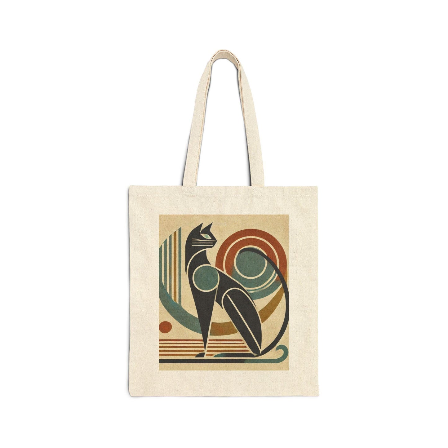 Mid-Century Modern Cat Cotton Canvas Tote Bag - Cat Lover Gift, Retro Shoulder Bag, Cat Parent Shopping Bag, Vintage Cat Tote, Book Lover