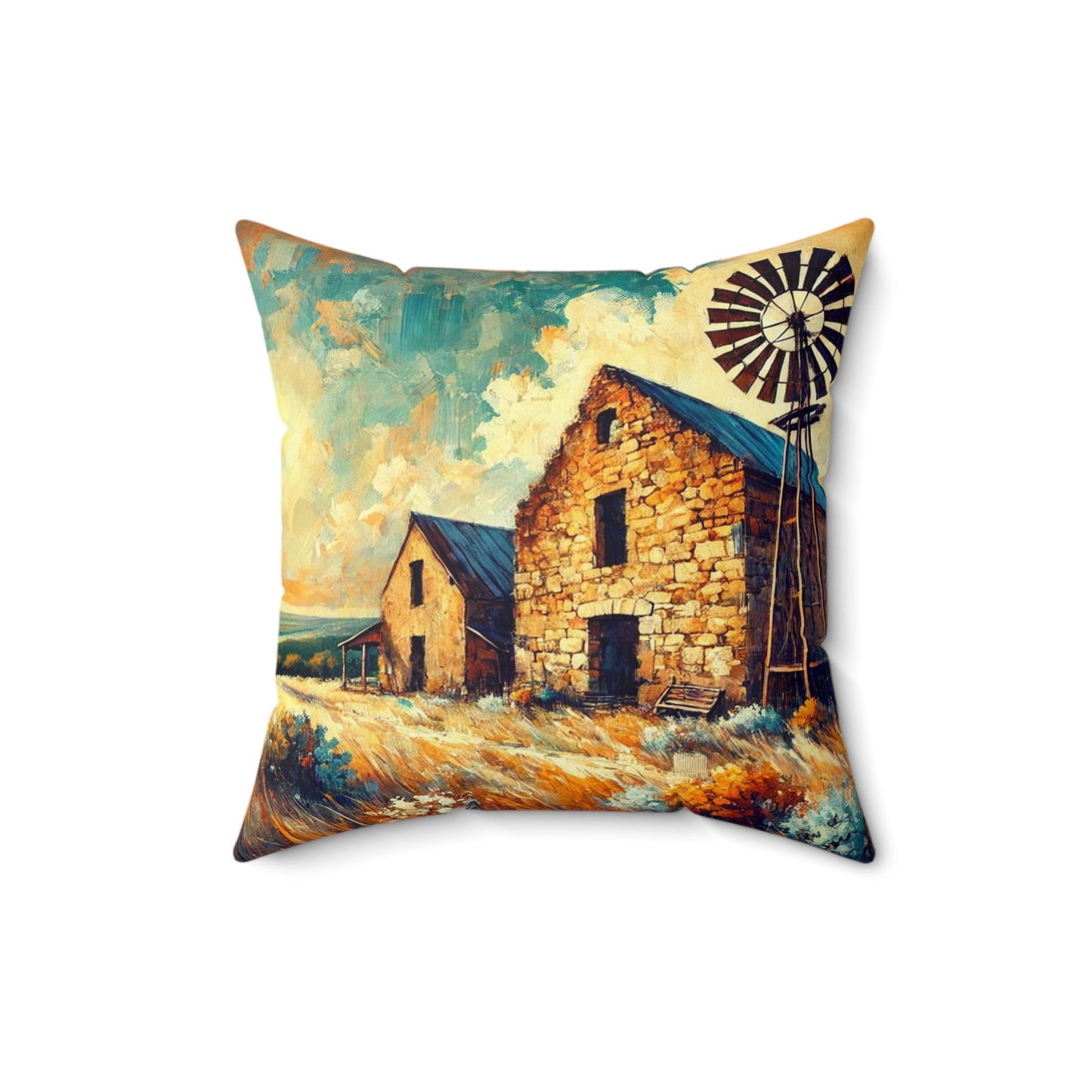 Square Pillow Modern Texas Hill Country Windmill Design, Housewarming Gift, Rustic Charm, Soft Throw Pillow, Home Decor, Art Lover Gift