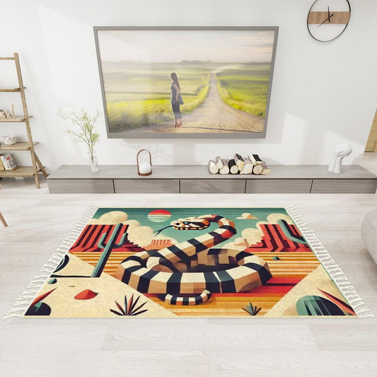 Cozy Area Rug With Tassels (3’x5’), Chic LGBT Housewarming Gift, Durable Washable Rug, Living Room or Bedroom Statement Rug, Southwestern