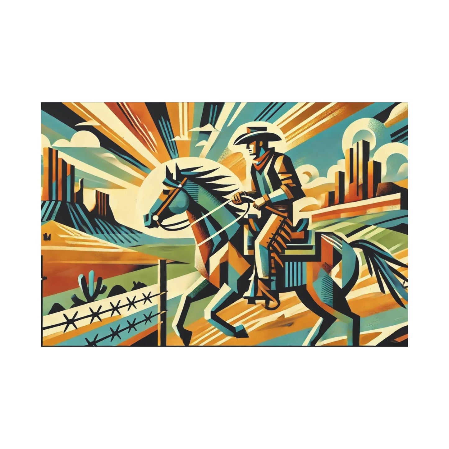 Original Modern Cubist Southwestern Canvas Print, Matte Stretched Horse Art, 7 Sizes, Wall Decor, Landscape Painting, Home Office Decor