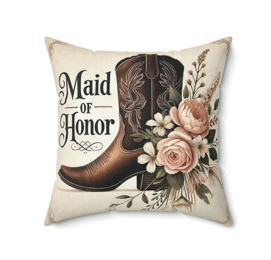 Maid of Honor Pillow Gift (14"x14" Square), Cowgirl Bridesmaid, Best Gifts for Bachelorette Party, Wedding Party Gifts