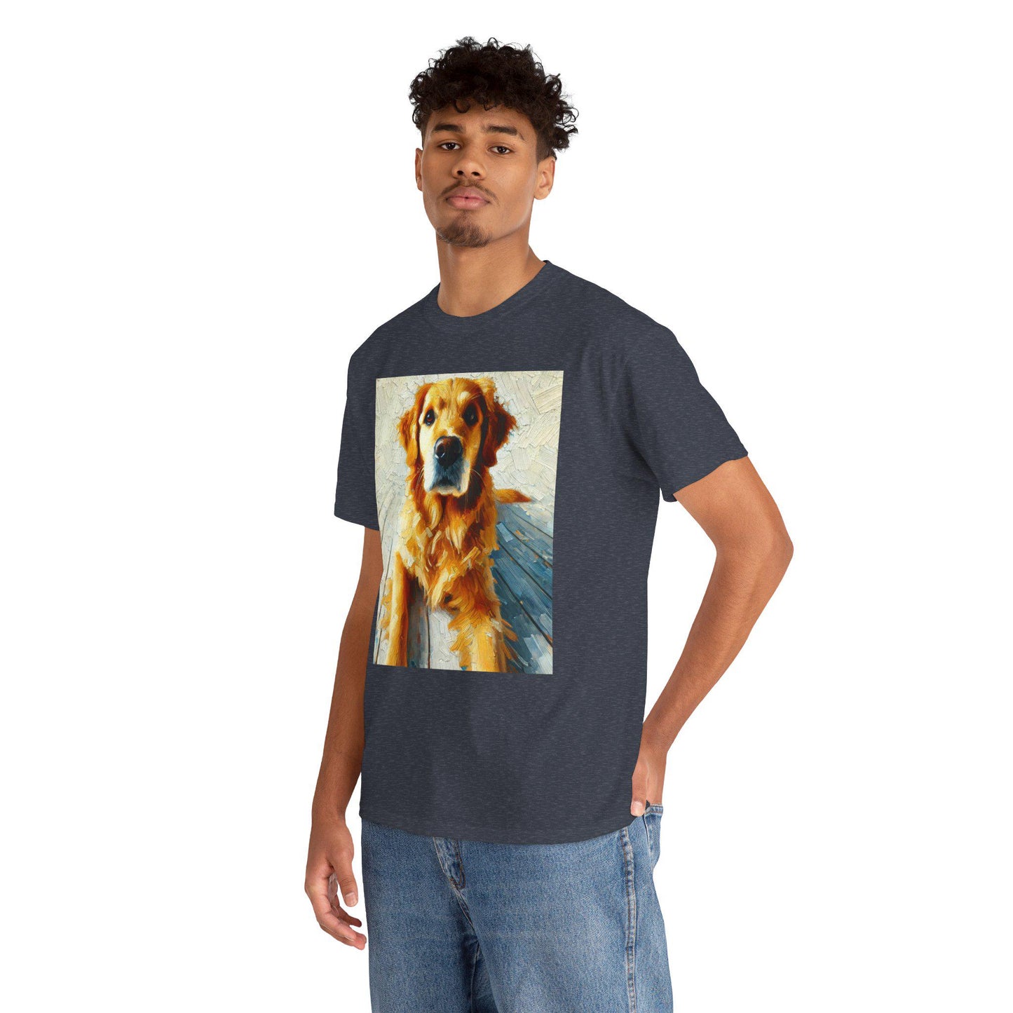 Dog Tee, Golden Retriever Impressionist Design, Unisex LGBT Dog Lover Gift, Gay Graphic Top, Unisex Heavy Cotton T-shirt, 7 Colors