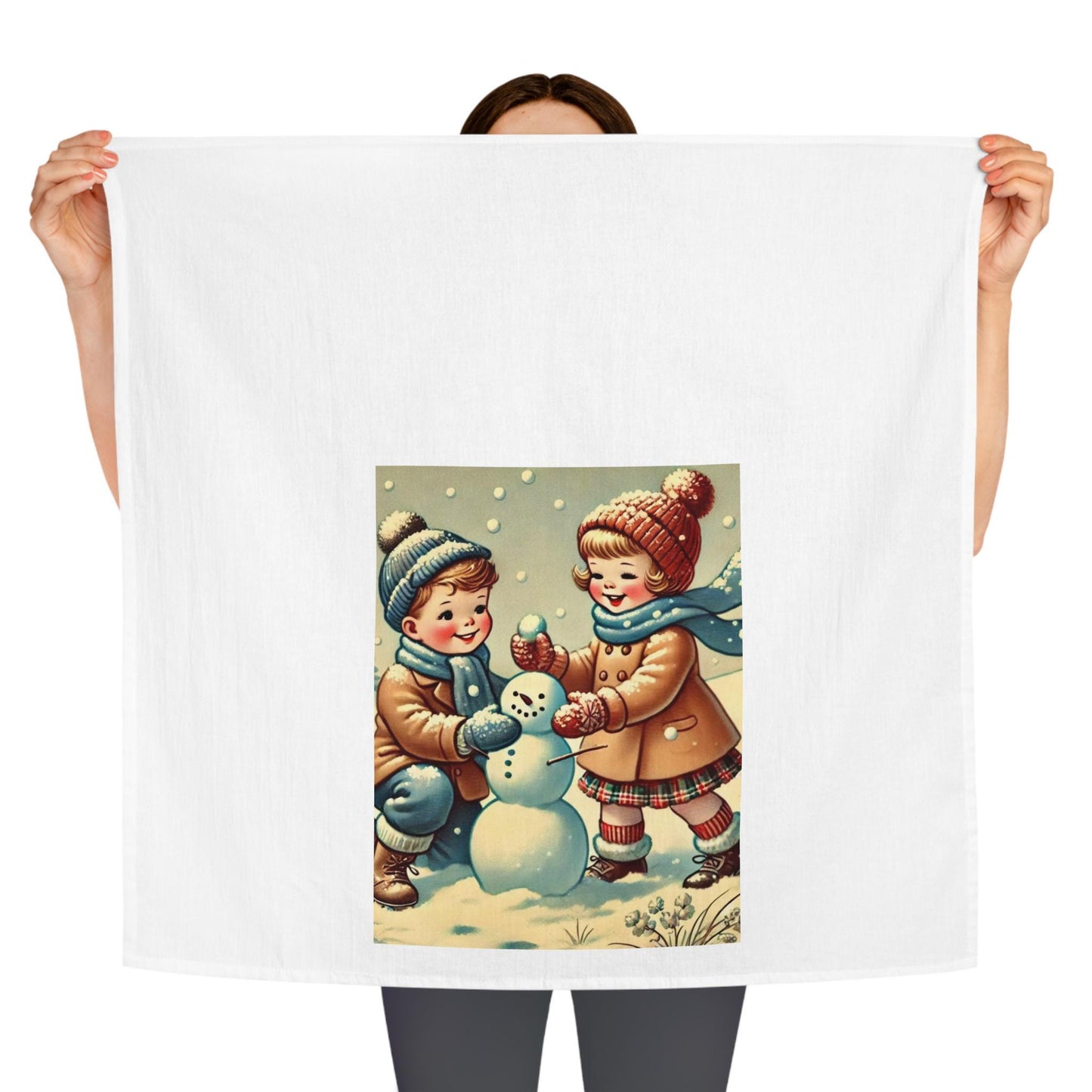 Holiday Tea Towel - Snowman, Nostalgic Decor Dish Towel, Winter Kitchen Towel, Farmhouse Tea Towel, Christmas Gift