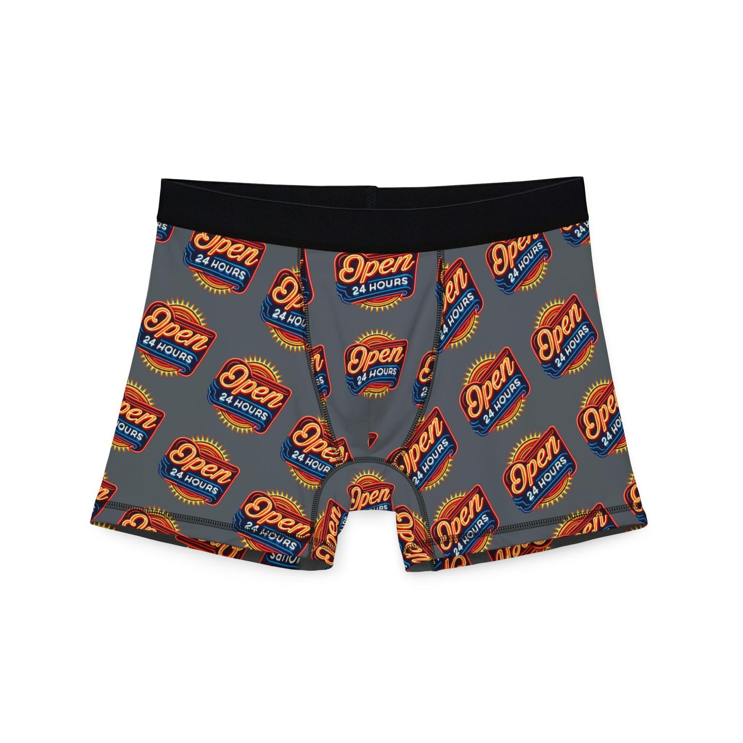 Men's Boxers, Funny Open 24 Hours Vintage Neon Sign Design, Spicy Gift for Gay Men, LGBT Pride Accessory, Sexy Soft Boxer Brief