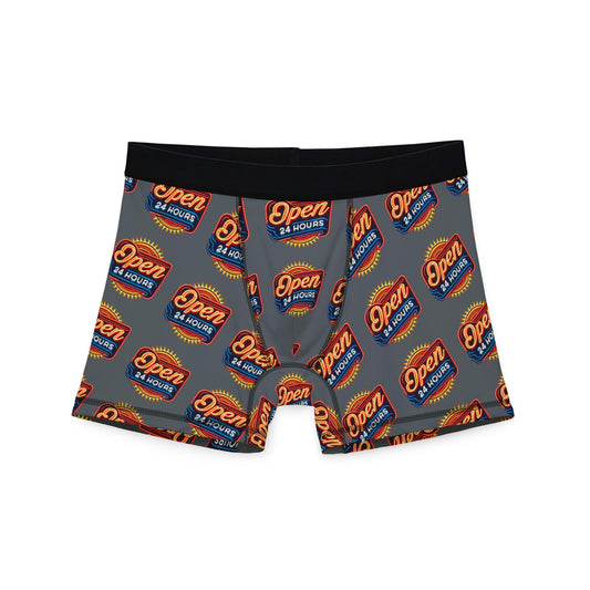 Men's Boxers, Funny Open 24 Hours Vintage Neon Sign Design, Spicy Gift for Gay Men, LGBT Pride Accessory, Sexy Soft Boxer Brief
