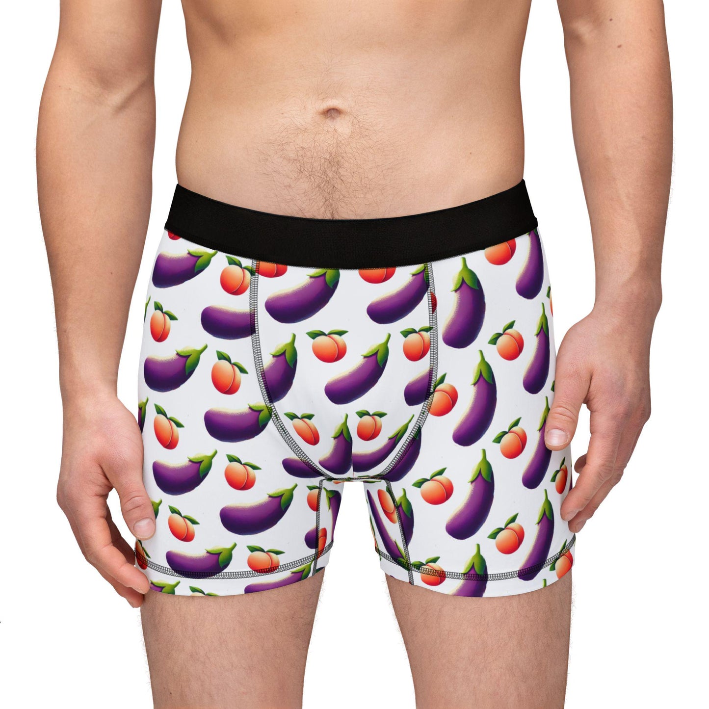 Men's Boxers, Funny Peach & Eggplant Emojis Design, Spicy Underwear For Men, Sexy Soft Boxer Briefs, Boyfriend Or Husband Birthday Gift