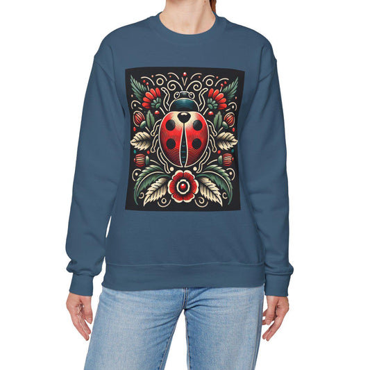 Lady Bug Sweatshirt, Vintage Tattoo Design, Unisex Crewneck Jumper, Bee Pullover, Gift for Nature Lover, Retro Style, Gardening