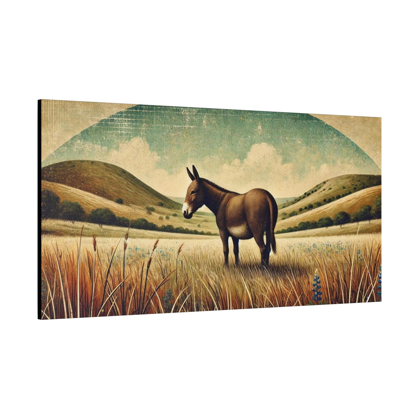 Original Primitive Folk Art Mule Canvas Print, Matte Stretched Art, 7 Sizes Available, Wall Decor, Landscape Painting, Home Office Decor