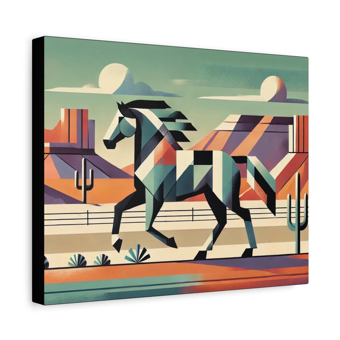 Original Modern Cubist Running Horse Canvas Print, Matte Stretched Art, 7 Sizes Available, Wall Decor, Landscape Painting, Home Office Decor