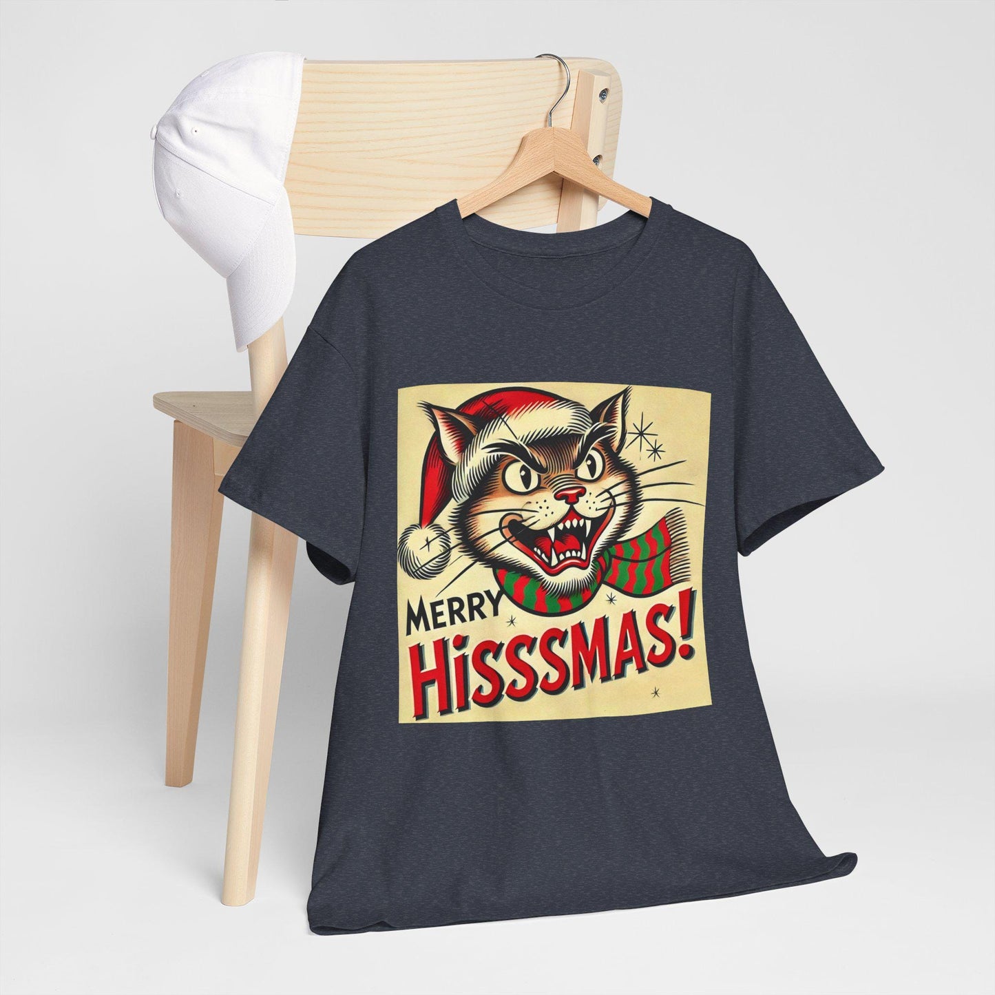 Funny Merry Hisssmas Unisex Tee, Christmas Gift, Cat Lover Shirt, Holiday Graphic Top, Festive Cotton T-Shirt