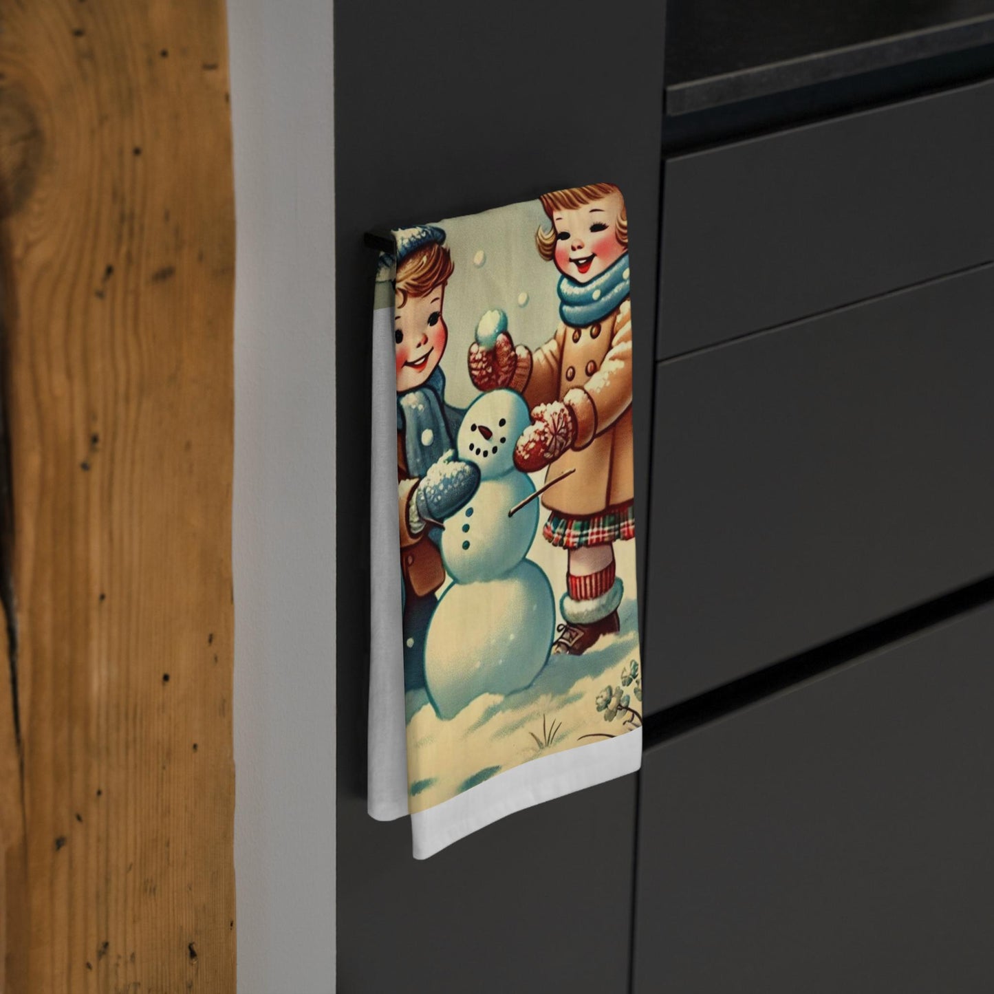 Holiday Tea Towel - Snowman, Nostalgic Decor Dish Towel, Winter Kitchen Towel, Farmhouse Tea Towel, Christmas Gift