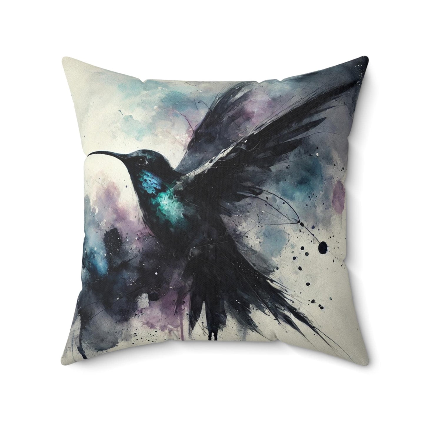Pillow Modern Abstract Watercolor NightBird 3 Hummingbird Art Design, Posh Housewarming Gift, Soft Throw Pillow, Ethereal Upscale Home Decor