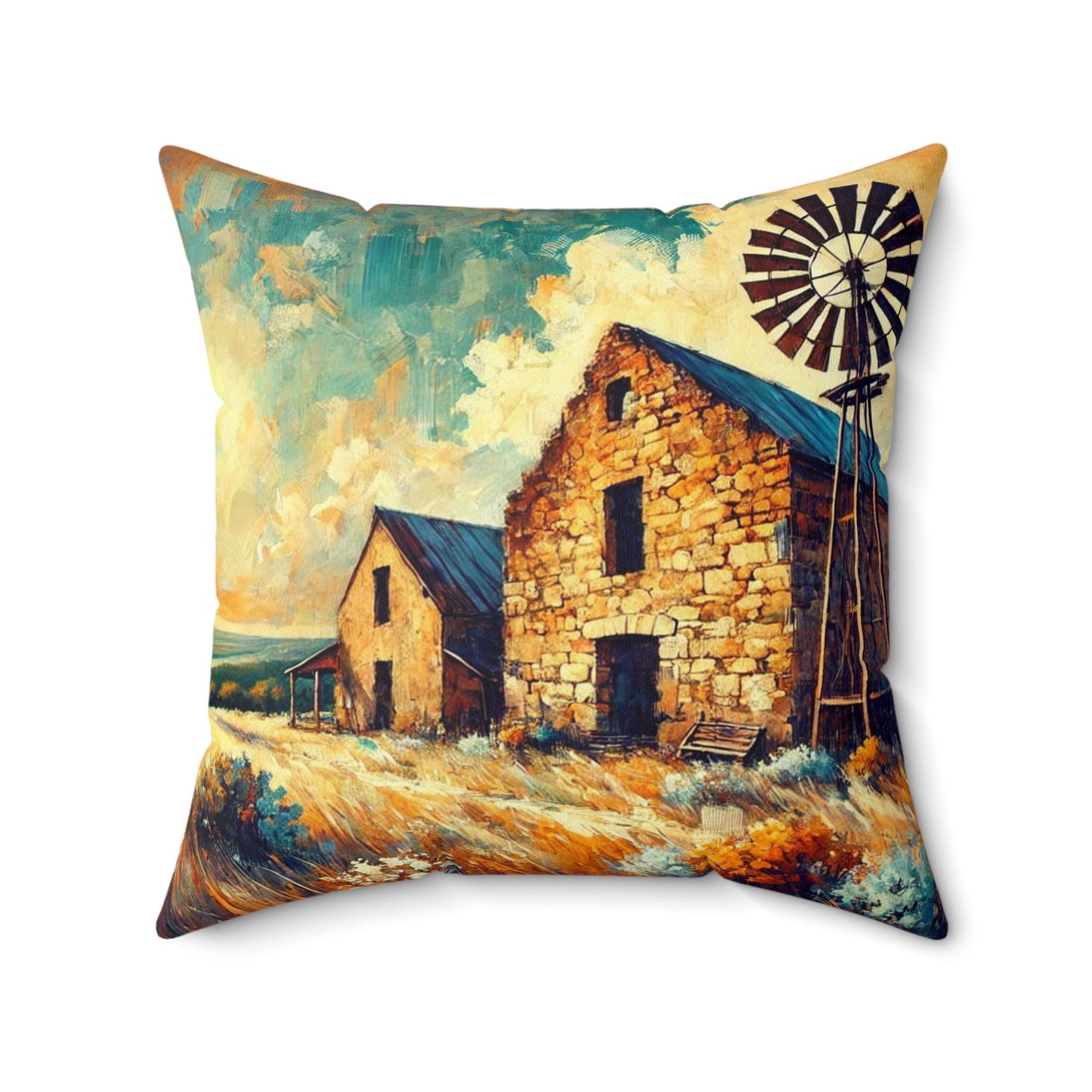 Square Pillow Modern Texas Hill Country Windmill Design, Housewarming Gift, Rustic Charm, Soft Throw Pillow, Home Decor, Art Lover Gift