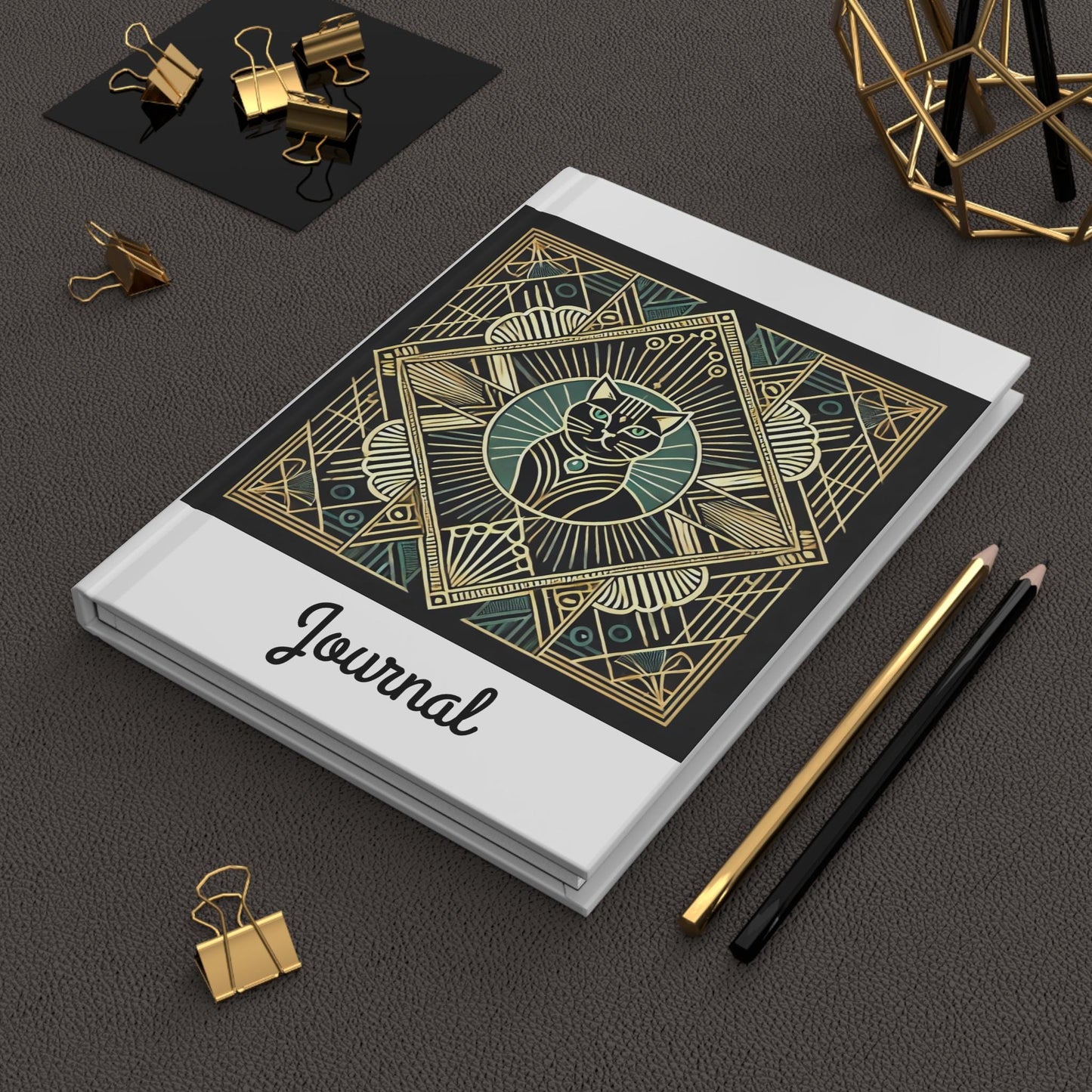 Cat Journal Hardcover - Vintage Art Deco Design - Book Lovers Gift, Retro Diary, Nature Journal, Literature Notebook