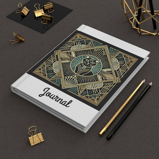 Cat Journal Hardcover - Vintage Art Deco Design - Book Lovers Gift, Retro Diary, Nature Journal, Literature Notebook