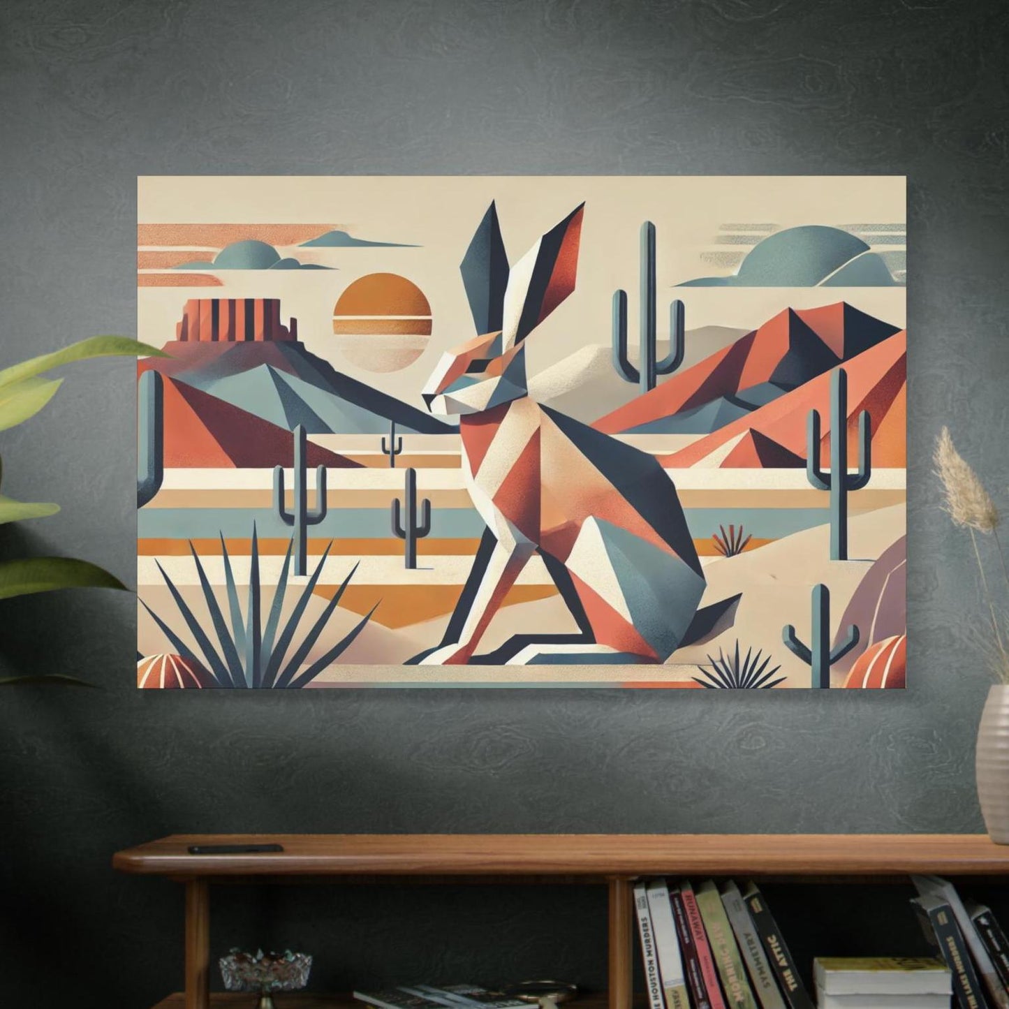 Original Modern Cubist Jackrabbit Canvas Print, Matte Stretched Art, 7 Sizes Available, Wall Decor, Landscape Painting, Home Office Decor